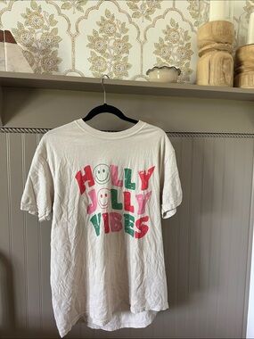 Comfort Colors "Holly Jolly Vibes" Graphic Tee in Cream with Pink & Green Print